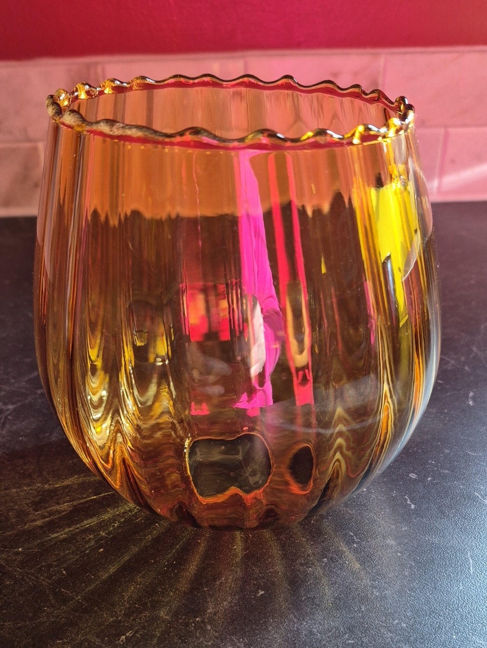 MCM Vintage Amber Glass Lamp Shade-0ptic Ribbed Lamp Shade